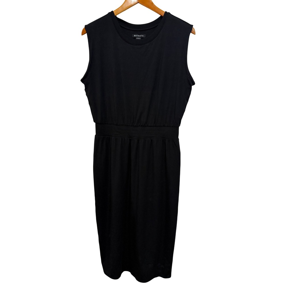 Athleta Women Santorini Cinch Dress M Black Sleeveless Modal Athleisure Basic